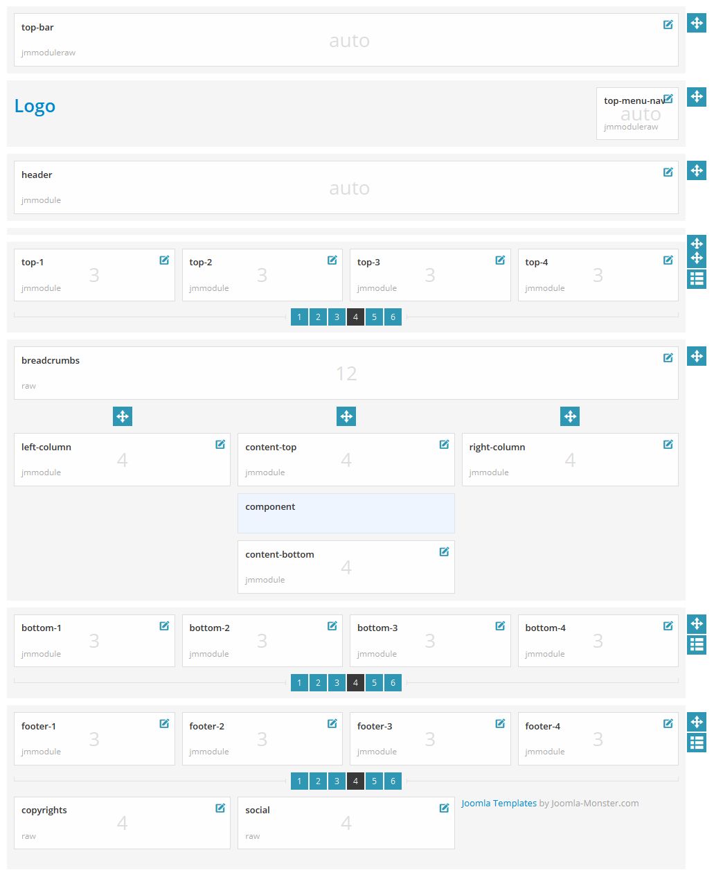 Module positions for normal and large screen